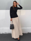 Yooulike Hit Color Slim Round Neck Long Sleeve Casual Fashion Prom Bodycon Maxi Dress