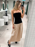 Yooulike Hit Color Bandeau Sleeveless Elegant Fashion Daily Prom Ball Gown Maxi Dress