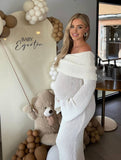 Yooulike Cotton Off Shoulder Long Sleeve Beach Boutique Party Baby Shower Boucle Long Dress Bodycon Maternity Dress