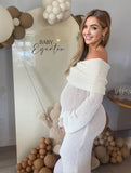 Yooulike Cotton Off Shoulder Long Sleeve Beach Boutique Party Baby Shower Boucle Long Dress Bodycon Maternity Dress