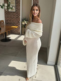 Yooulike Cotton Off Shoulder Long Sleeve Beach Boutique Party Baby Shower Boucle Long Dress Bodycon Maternity Dress