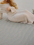 Yooulike Cotton Off Shoulder Long Sleeve Beach Boutique Party Baby Shower Boucle Long Dress Bodycon Maternity Dress