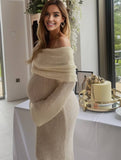 Yooulike Cotton Off Shoulder Long Sleeve Beach Boutique Party Baby Shower Boucle Long Dress Bodycon Maternity Dress