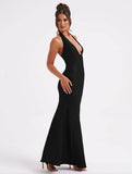 Yooulike Women Plunging Neckline Halter Neck Backless Sleeveless Elegant Fashion Wedding Ball Gown Bodycon Long Dress