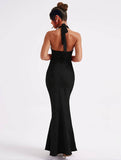 Yooulike Women Plunging Neckline Halter Neck Backless Sleeveless Elegant Fashion Wedding Ball Gown Bodycon Long Dress