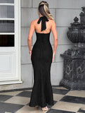 Yooulike Women Plunging Neckline Halter Neck Backless Sleeveless Elegant Fashion Wedding Ball Gown Bodycon Long Dress