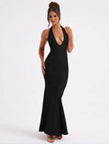 Yooulike Women Plunging Neckline Halter Neck Backless Sleeveless Elegant Fashion Wedding Ball Gown Bodycon Long Dress