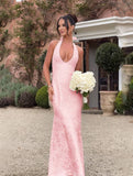 Yooulike Women Plunging Neckline Halter Neck Backless Sleeveless Elegant Fashion Wedding Ball Gown Bodycon Long Dress