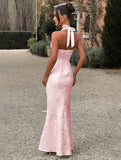 Yooulike Women Plunging Neckline Halter Neck Backless Sleeveless Elegant Fashion Wedding Ball Gown Bodycon Long Dress