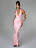 Yooulike Women Plunging Neckline Halter Neck Backless Sleeveless Elegant Fashion Wedding Ball Gown Bodycon Long Dress