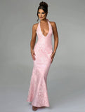 Yooulike Women Plunging Neckline Halter Neck Backless Sleeveless Elegant Fashion Wedding Ball Gown Bodycon Long Dress