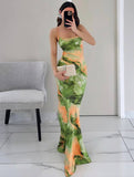 Yooulike Summer Sunset Slip Dress Floral Lace Up Cowl Neck Backless Vacation Tie Dye Print Bodycon Maxi Dress Party Outfits