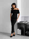 Yooulike Solid Color Off Shoulder Backless Sleeveless Trendy Chic Elegant Evening Party Prom Bodycon Long Dress