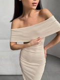 Yooulike Solid Color Off Shoulder Backless Sleeveless Trendy Chic Elegant Evening Party Prom Bodycon Long Dress