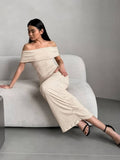 Yooulike Solid Color Off Shoulder Backless Sleeveless Trendy Chic Elegant Evening Party Prom Bodycon Long Dress