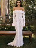 Yooulike Off Shoulder Lace Bell Sleeve Mermaid Trumpet Chic Elegant Evening Party Wedding Bodycon Long Dress