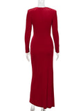 Yooulike Square Neck Knot Side Slit Long Sleeve Elegant Evening Party Ball Gown Bodycon Long Pleuche Dress