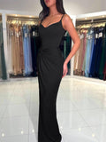 Yooulike V-Neck Knot Side Slit Bodycon Dress Spaghetti Straps Backless Sleeveless Elegant Evening Party Ball Gown Long Dress