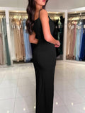 Yooulike V-Neck Knot Side Slit Bodycon Dress Spaghetti Straps Backless Sleeveless Elegant Evening Party Ball Gown Long Dress