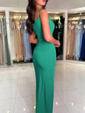 Yooulike V-Neck Knot Side Slit Bodycon Dress Spaghetti Straps Backless Sleeveless Elegant Evening Party Ball Gown Long Dress