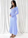 Yooulike Solid Color Bodycon Trumpet Dress V-Neck Long Sleeve Mermaid Chic Elegant Party Prom Long Dress