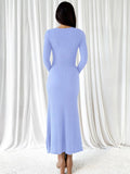 Yooulike Solid Color Bodycon Trumpet Dress V-Neck Long Sleeve Mermaid Chic Elegant Party Prom Long Dress