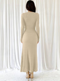 Yooulike Solid Color Bodycon Trumpet Dress V-Neck Long Sleeve Mermaid Chic Elegant Party Prom Long Dress