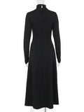 Yooulike Solid Color Slim Side Slit High Neck Long Sleeve Zipper Chic Elegant Ceremony Long Dress