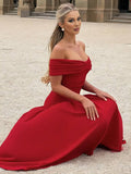 Yooulike Solid Color A-Line Off Shoulder Sleeveless Chic Elegant Evening Party Prom Cocktail Long Dress