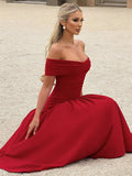 Yooulike Solid Color A-Line Off Shoulder Sleeveless Chic Elegant Evening Party Prom Cocktail Long Dress