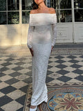 Yooulike Bodycon Lace Off Shoulder Long Sleeve Long Dress Chic Elegant For Wedding Evening Party