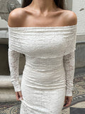 Yooulike Bodycon Lace Off Shoulder Long Sleeve Long Dress Chic Elegant For Wedding Evening Party