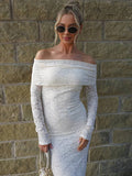 Yooulike Bodycon Lace Off Shoulder Long Sleeve Long Dress Chic Elegant For Wedding Evening Party