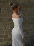 Yooulike Bodycon Lace Off Shoulder Long Sleeve Long Dress Chic Elegant For Wedding Evening Party