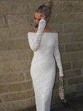 Yooulike Bodycon Lace Off Shoulder Long Sleeve Long Dress Chic Elegant For Wedding Evening Party