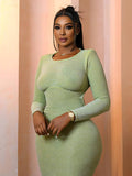 Yooulike Solid Color Bodycon Backless Mermaid Dress Round Neck Long Sleeve Chic Elegant Evening Party Prom Long Dress