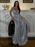 Yooulike Side Draped Mermaid Sparkly Prom Dress Square Neck Sleeveless Chic Elegant Evening Party Long Ball Gown Dress