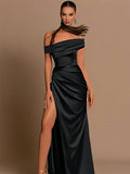 Yooulike Off Shoulder Bodycon Gown Dress Side Slit Backless Chic Elegant Evening Party Wedding Long Ball Dress