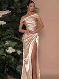 Yooulike Off Shoulder Bodycon Gown Dress Side Slit Backless Chic Elegant Evening Party Wedding Long Ball Dress