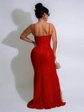 Yooulike Sequin Side Slit V-Neck Backless Gown Dress Sleeveless Elegant Evening Party Ceremony Long Ball Bodycon Dress