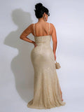 Yooulike Sequin Side Slit V-Neck Backless Gown Dress Sleeveless Elegant Evening Party Ceremony Long Ball Bodycon Dress