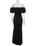 Yooulike Off Shoulder Ruffle Bodycon Side Slit Gown Dress Chic Elegant Evening Party Prom Ball Long Dress