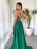 Yooulike Spaghetti Straps Side Slit Wedding Long Dress Bandeau Backless Sleeveless Elegant Evening Party Prom Ball Gown Dress