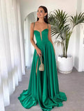 Yooulike Spaghetti Straps Side Slit Wedding Long Dress Bandeau Backless Sleeveless Elegant Evening Party Prom Ball Gown Dress