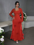 Yooulike Stereo Flower Prom Dress Sweetheart Neckline Bell Sleeve Slit Sleeve Long Sleeve Chic Evening Party Long Dress