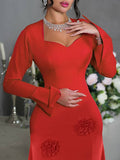 Yooulike Stereo Flower Prom Dress Sweetheart Neckline Bell Sleeve Slit Sleeve Long Sleeve Chic Evening Party Long Dress