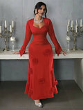 Yooulike Stereo Flower Prom Dress Sweetheart Neckline Bell Sleeve Slit Sleeve Long Sleeve Chic Evening Party Long Dress