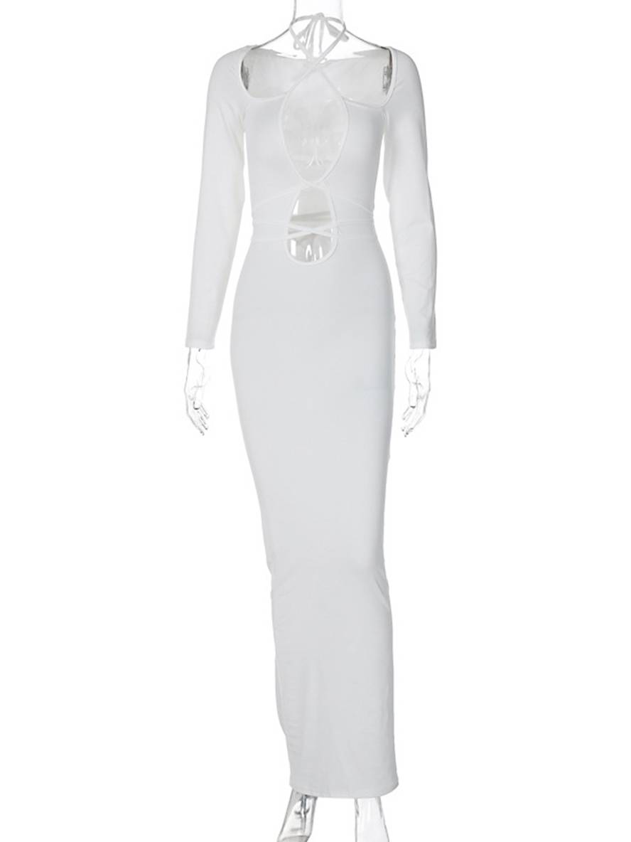 Yooulike Women Cut Out Bodycon Dress Lace Up Hollow Out Long Sleeve Casual Chic Long Dress