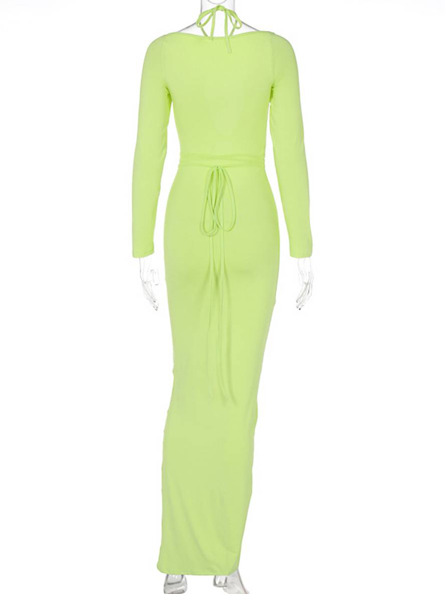 long sleeve lime green bodycon dress Lime Asymmetric Neck Long Sleeve Bodycon Dress | Dresses