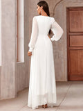 Yooulike Women Wedding Guest Dress V-Neck Long Sleeve Irregular A-Line Elegant Prom Long Dress